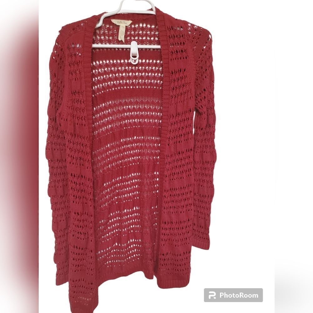 Matilda Jane Burgundy Open Knit Crochet Cardigan Small